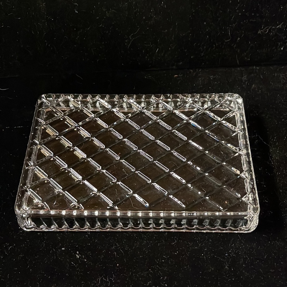 Crystal Cushion Cut Small Vanity Tray- Heavy  Crystal- Pretty - Picture 3 of 6